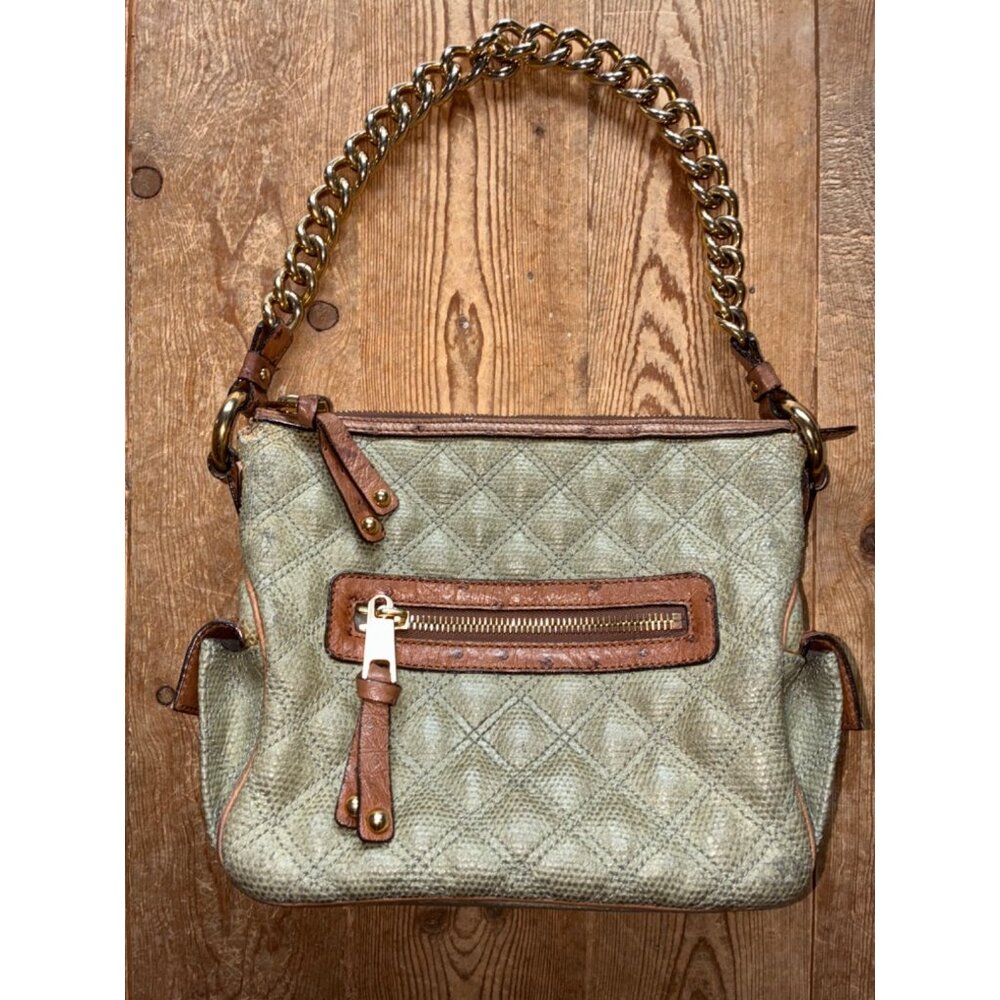 * VTG Marc Jacobs Coated Canvas Ostrich Stam Hobo Bag Purse Green Medium Size #i
